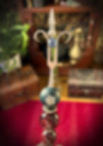 Thumbnail: Handmade brass arcanum wand decoration with intricate beaded flower finial.