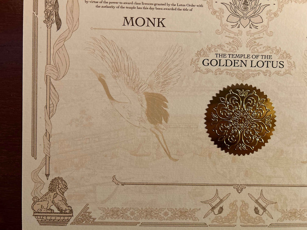 Thumbnail: D&D Dungeons and Dragons Class Certificate Old World Magic Gold Foil Sticker NoAI Hand Drawn Monk