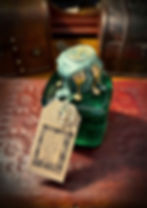 Green bottle, turquoise wax seal, "TALK TO PLANTS" mystical potion tag.