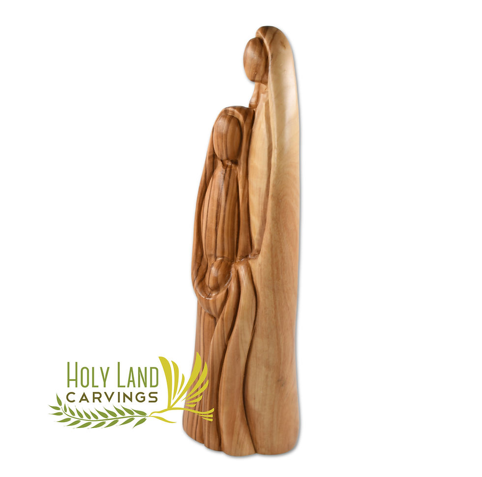 Thumbnail: 9" Olive Wood Holy Family Statue - Blessed Mother, Baby Jesus and Joseph Statue
