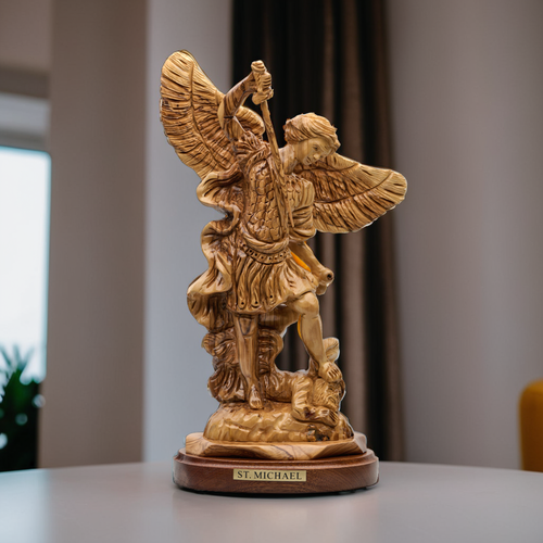 St. Michael the Archangel Olive Wood Statue | Statue of St