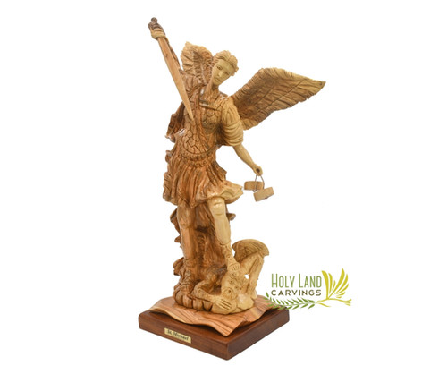 St. Michael the Archangel Olive Wood Masterpiece | Holy Land Carvings