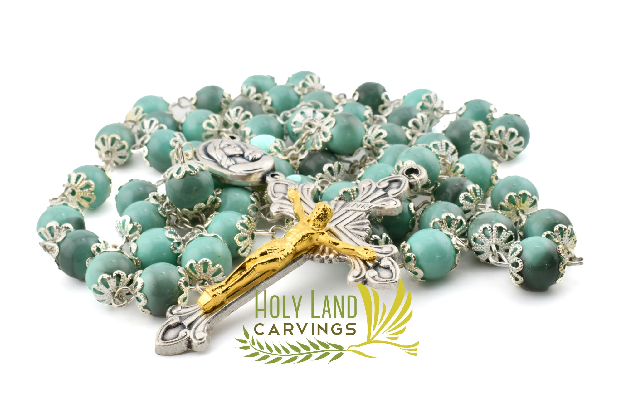 Holy Land Mint Teal Rosary | Handmade Bethlehem Rosary with Blessed Soil
