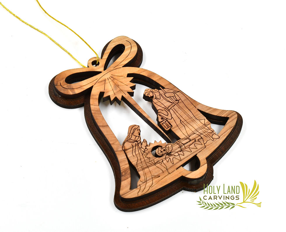Thumbnail: Olive Wood Bell Nativity Ornament