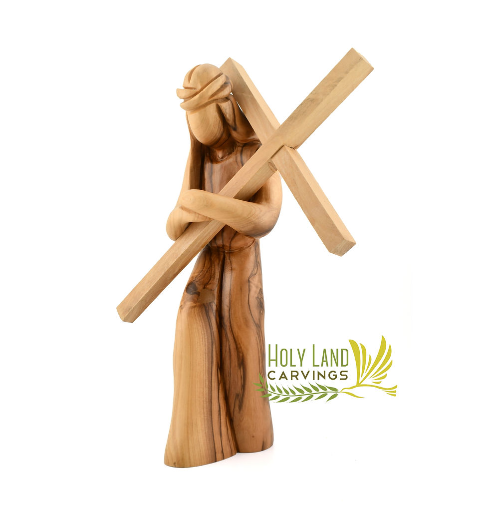 Thumbnail: Olive Wood Jesus Carrying Cross Statue