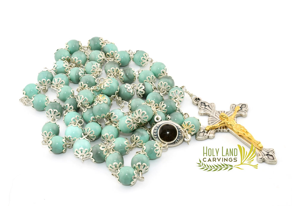 Thumbnail: Holy Land Mint Teal Rosary | Handmade Bethlehem Rosary with Blessed Soil