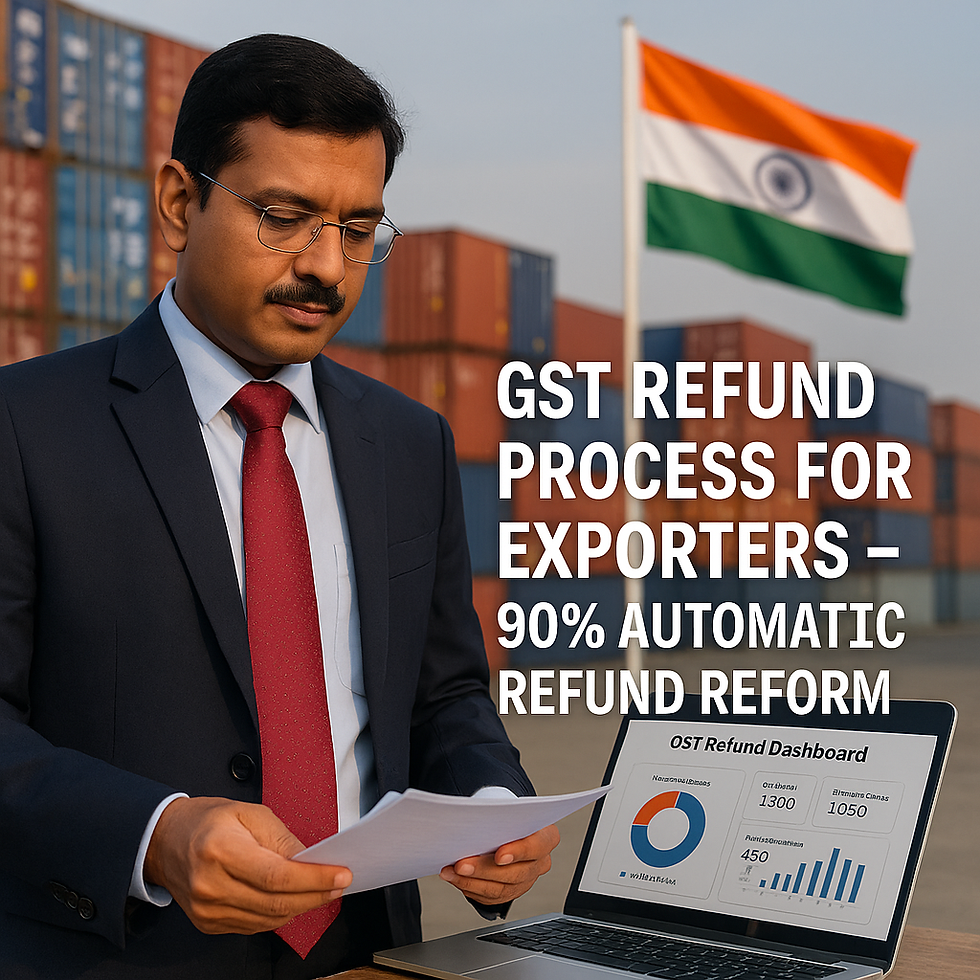 Indian exporter studying GST refund process under proposed 90% automatic refund system 2025 – Revenue Dynamics Tax Advisory.