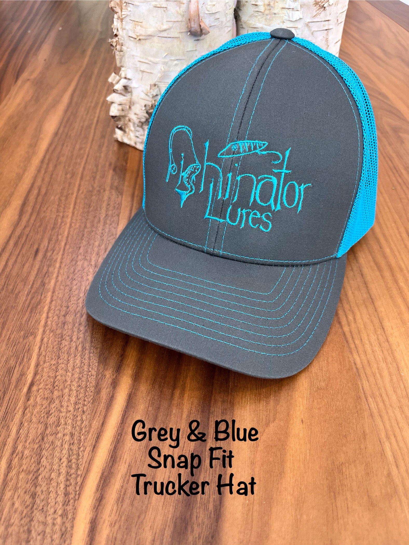 Fishinator Lures Grey & Blue Snap Trucker Hat