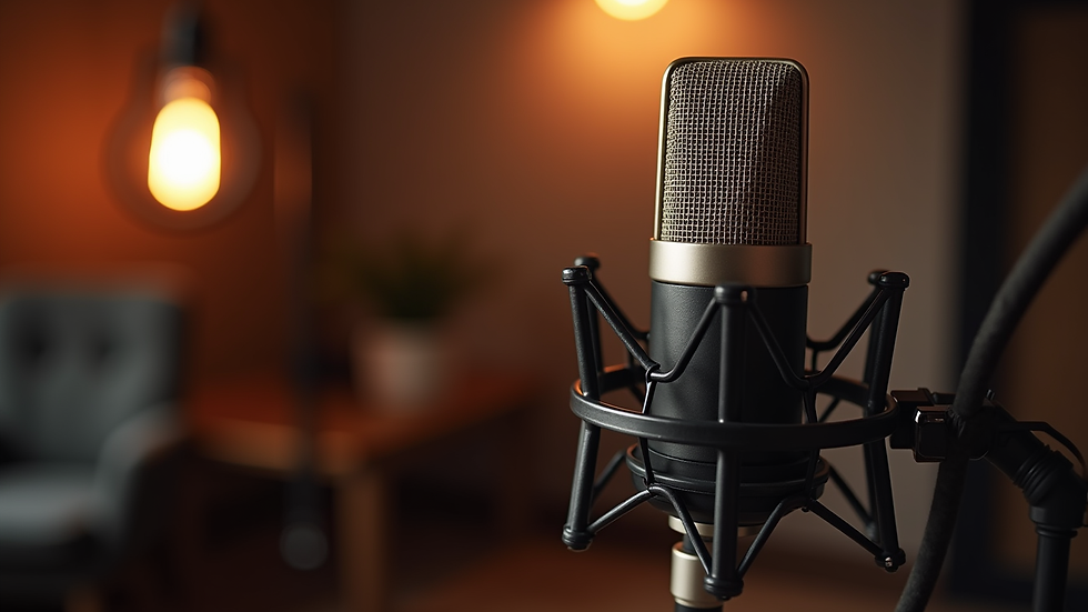 Close-up view of a microphone in a professional vocal studio