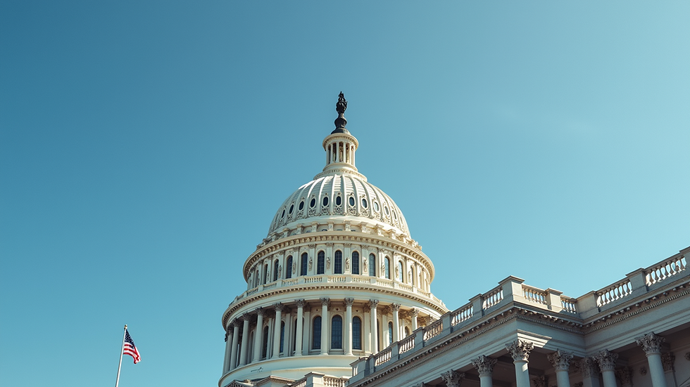 Eye-level view of the US Capitol building with clear blue sky