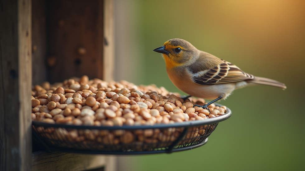 Close-up view of a variety of bird seeds in a feeder