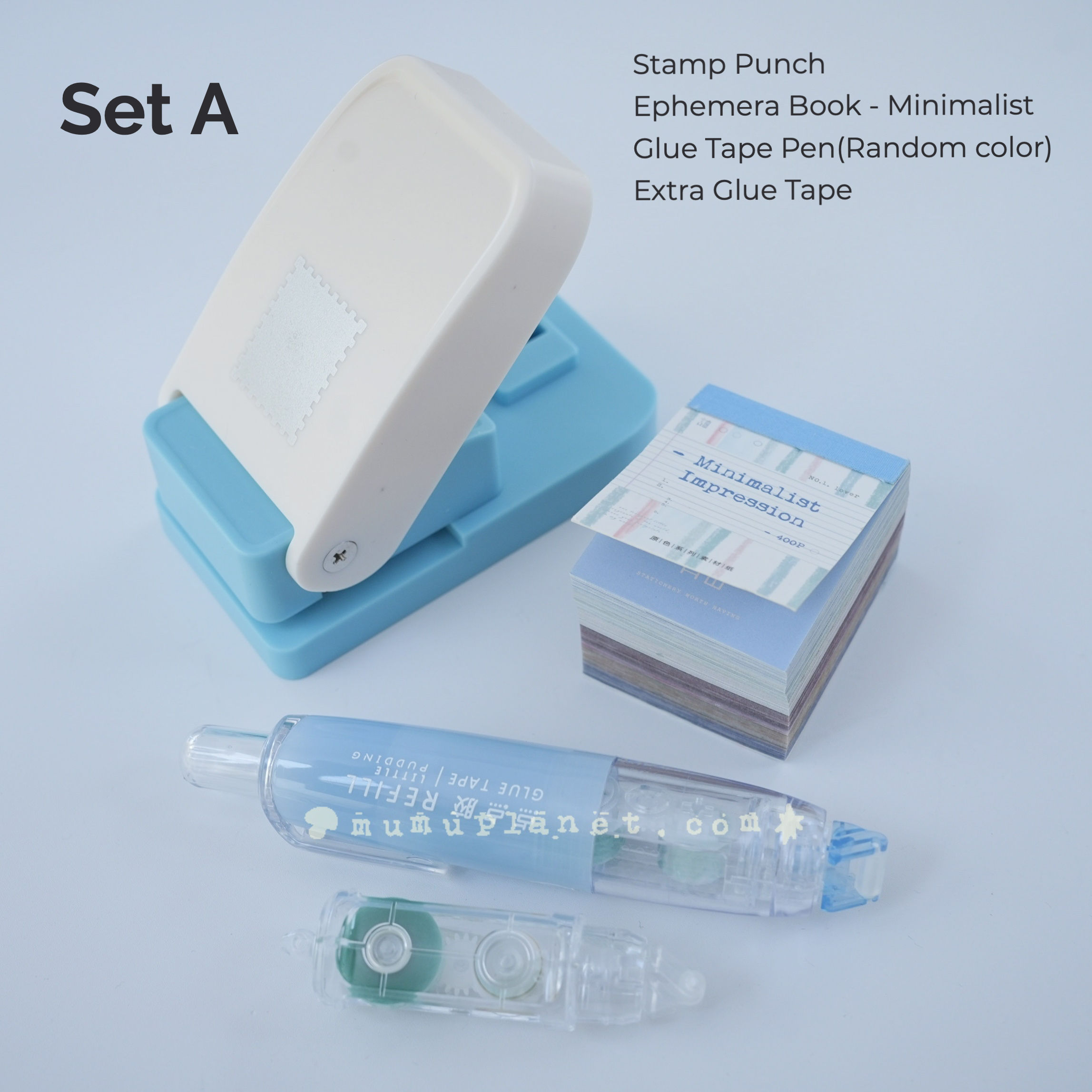 Stamp Punch + Phemera Book+Glue Tape Pen set