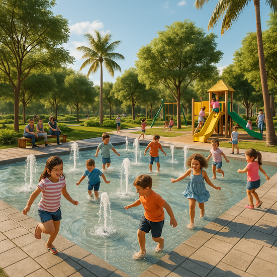 Parque infantil Mixed Park & Wet Park en Costella Telchac Puerto con juegos de agua y áreas verdes