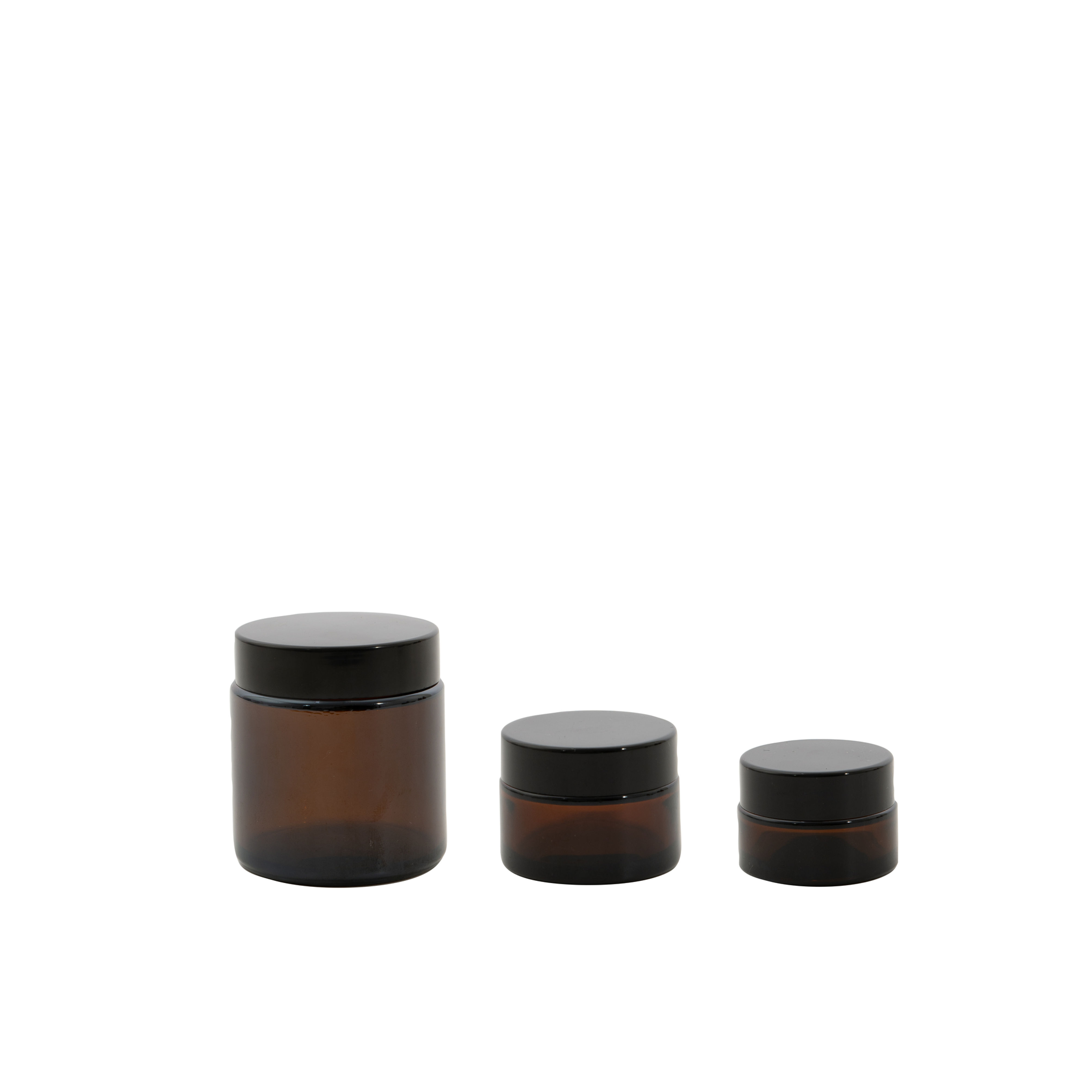 Set Of 3 Glass Cosmetic Jars Amber