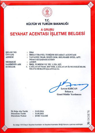 İrelsTravel Seyahat Acentese İzin Belgesi 2022.JPG