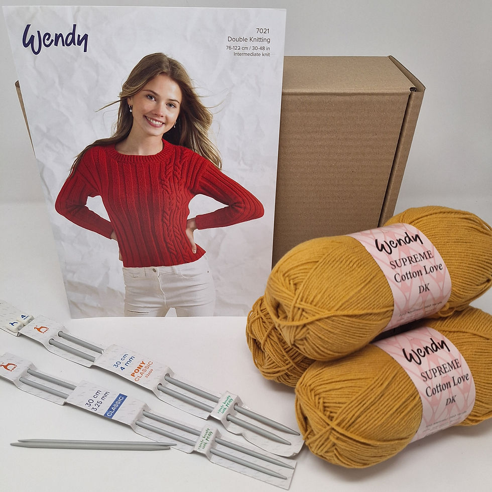 Thumbnail: Cable Sweater Knitting Kit  in Wendy Supreme Cotton Love DK Antique Gold WCT14