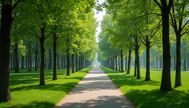 High angle view of a peaceful green park with walking paths and trees in Moscow