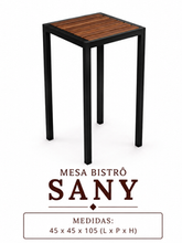 Mesa Bistrô Sany em madeira e estrutura preta para eventos