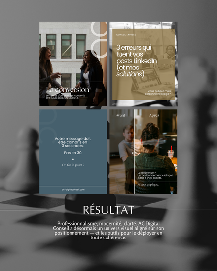 Templates Canva LinkedIn sur-mesure AC Digital Conseil — consultante communication Lyon. Studio Inceptia, graphiste freelance Lyon.