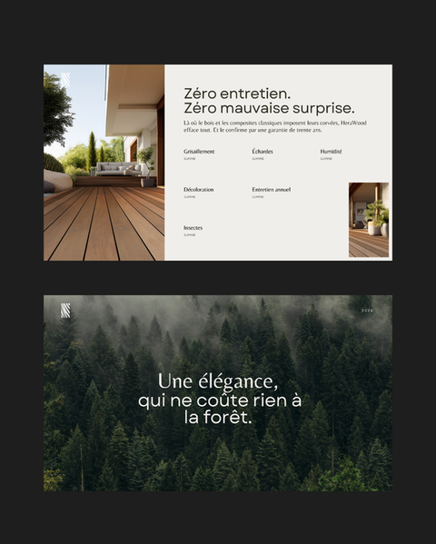 Identité visuelle matériaux de construction composite terrasse luxe premium par Studio Inceptia graphiste