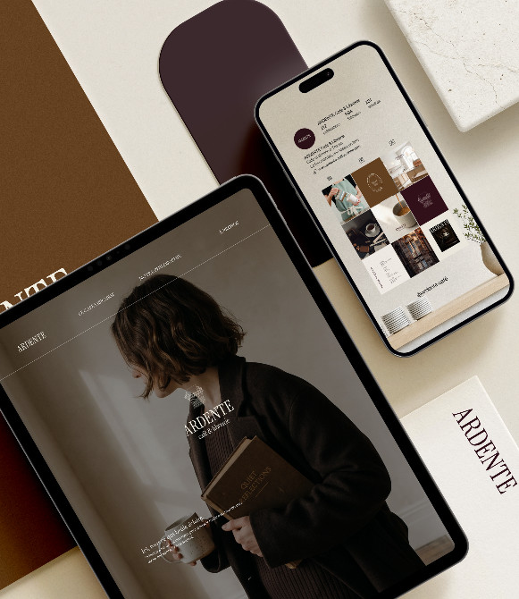 Identité visuelle Ardente déployée sur papeterie et supports digitaux