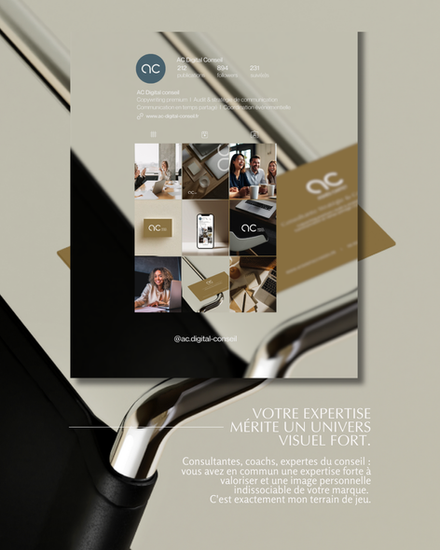 Templates Canva posts Instagram et Facebook aux couleurs d'AC Digital Conseil. Conception Studio Inceptia, graphiste freelance Lyon.