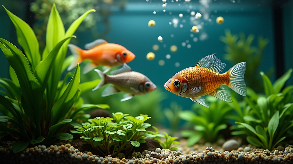 Close-up view of a well-maintained aquarium with vibrant fish and plants