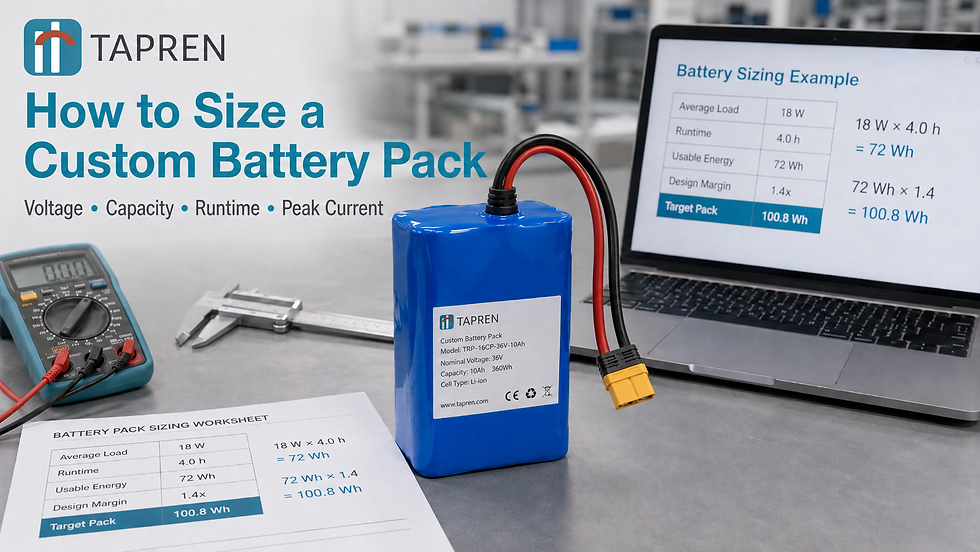 How to Size a Custom Battery Pack: Voltage, Capacity, Runtime, and Peak Current