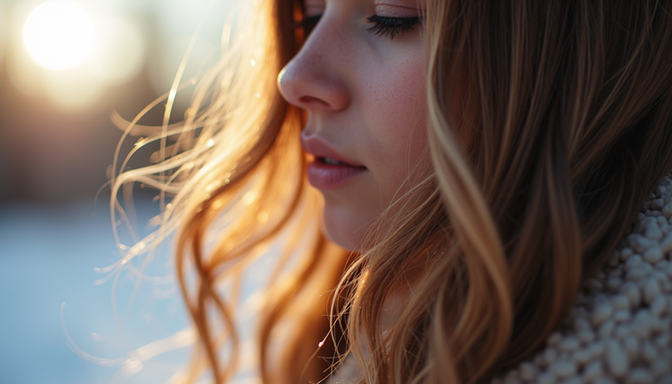 Close-up view of a woman’s hair strands showing moisture and shine
