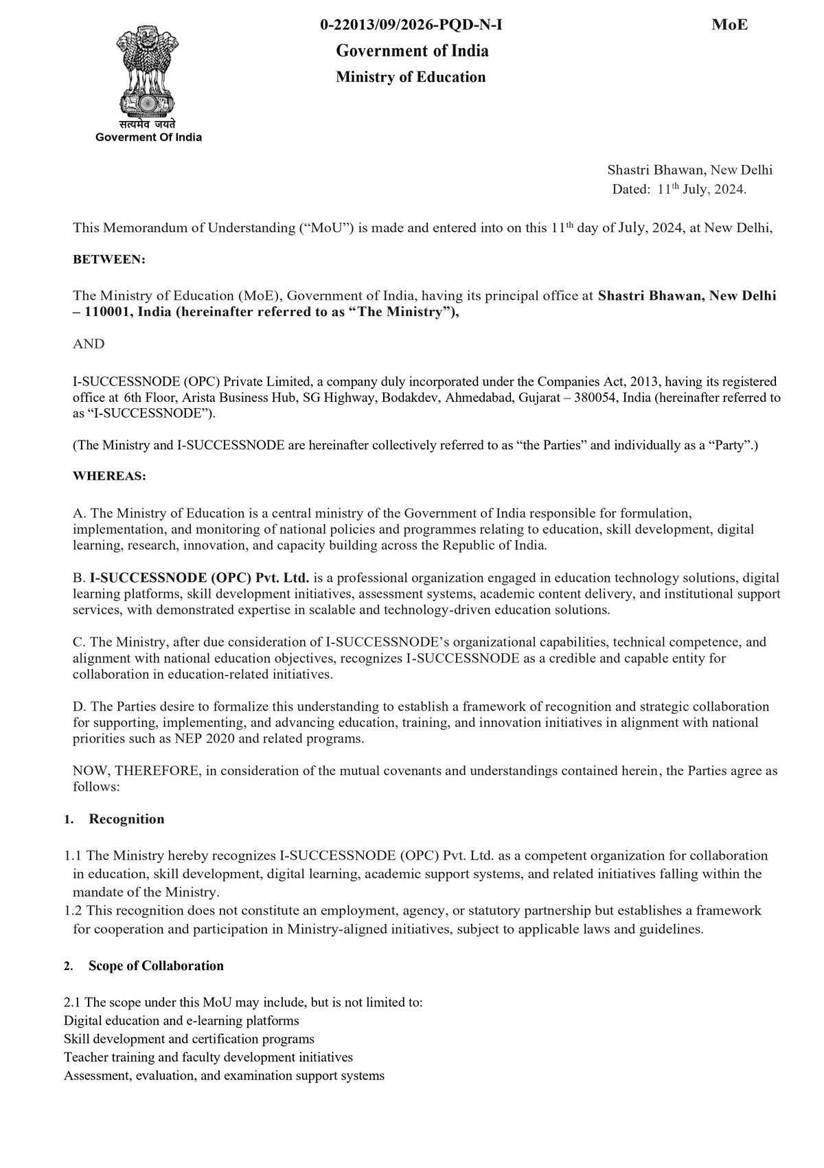 MoU Page 1
