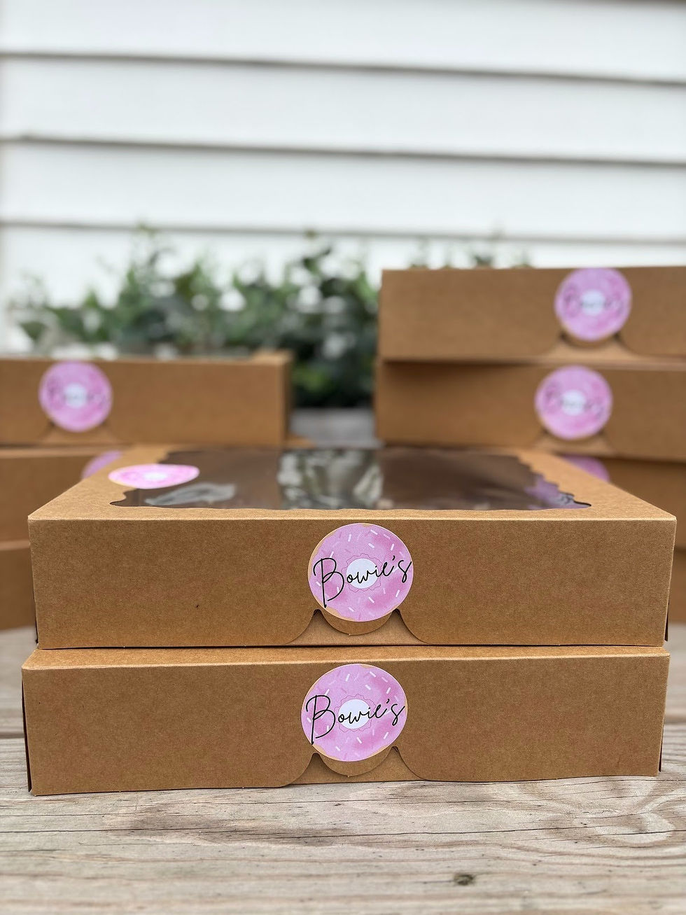 Bowie's donuts boxes, six donuts per a box