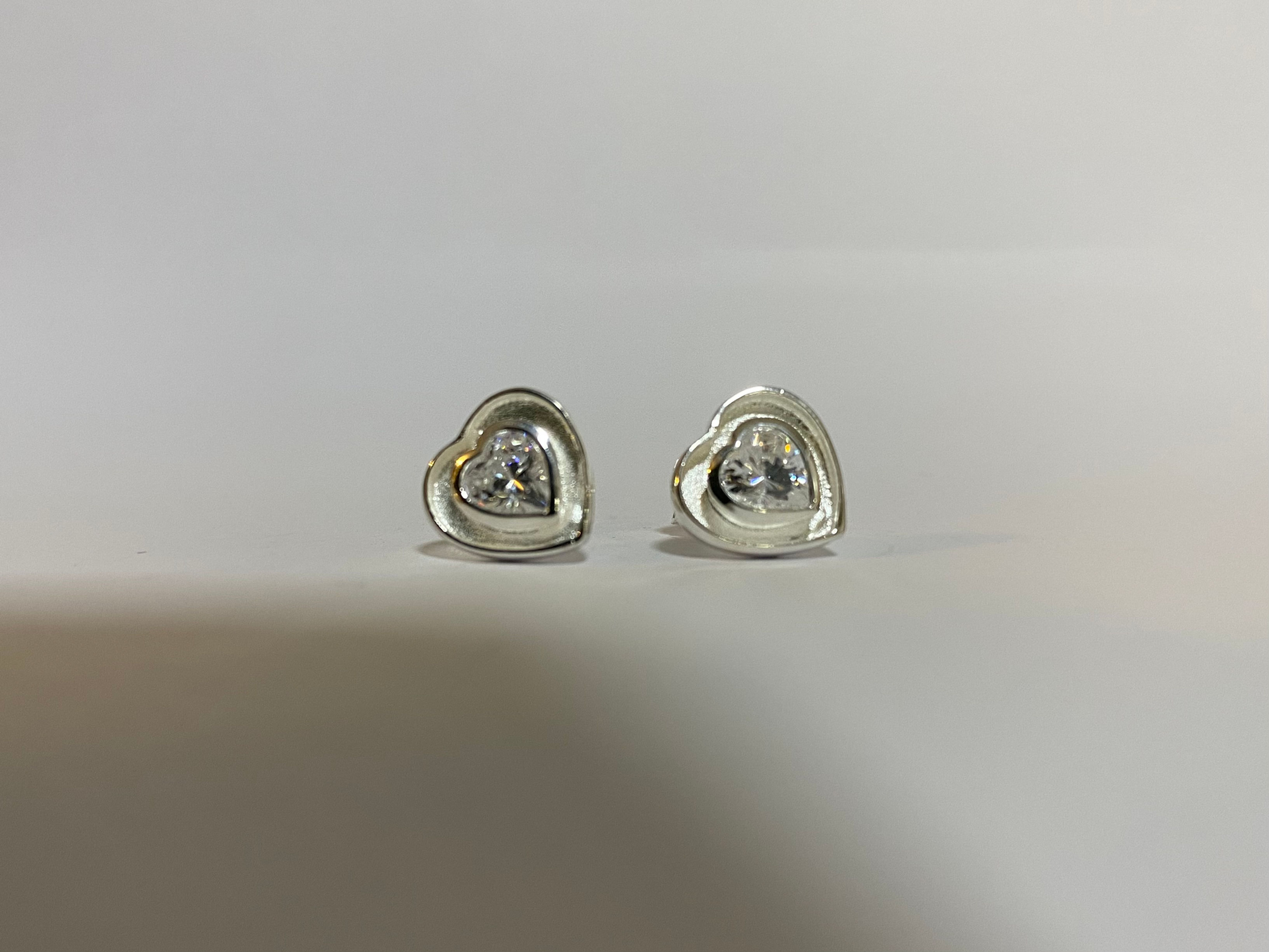Silver crystal heart studs