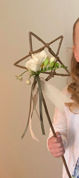 a woman is holding a star with flowers on it .