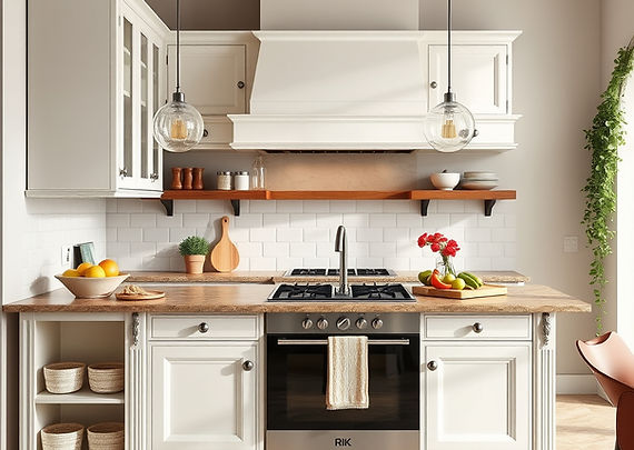 A timeless blend of classic charm and modern simplicity — this kitchen by Grace Built Interiors features natural wood tones,