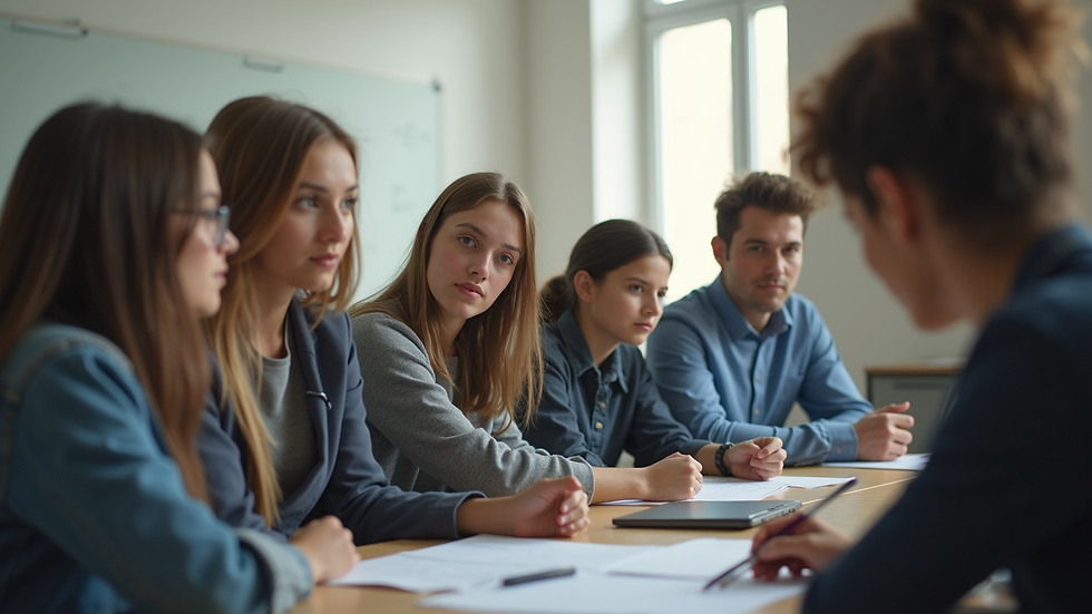 Eye-level view of a classroom with students engaged in a group activity