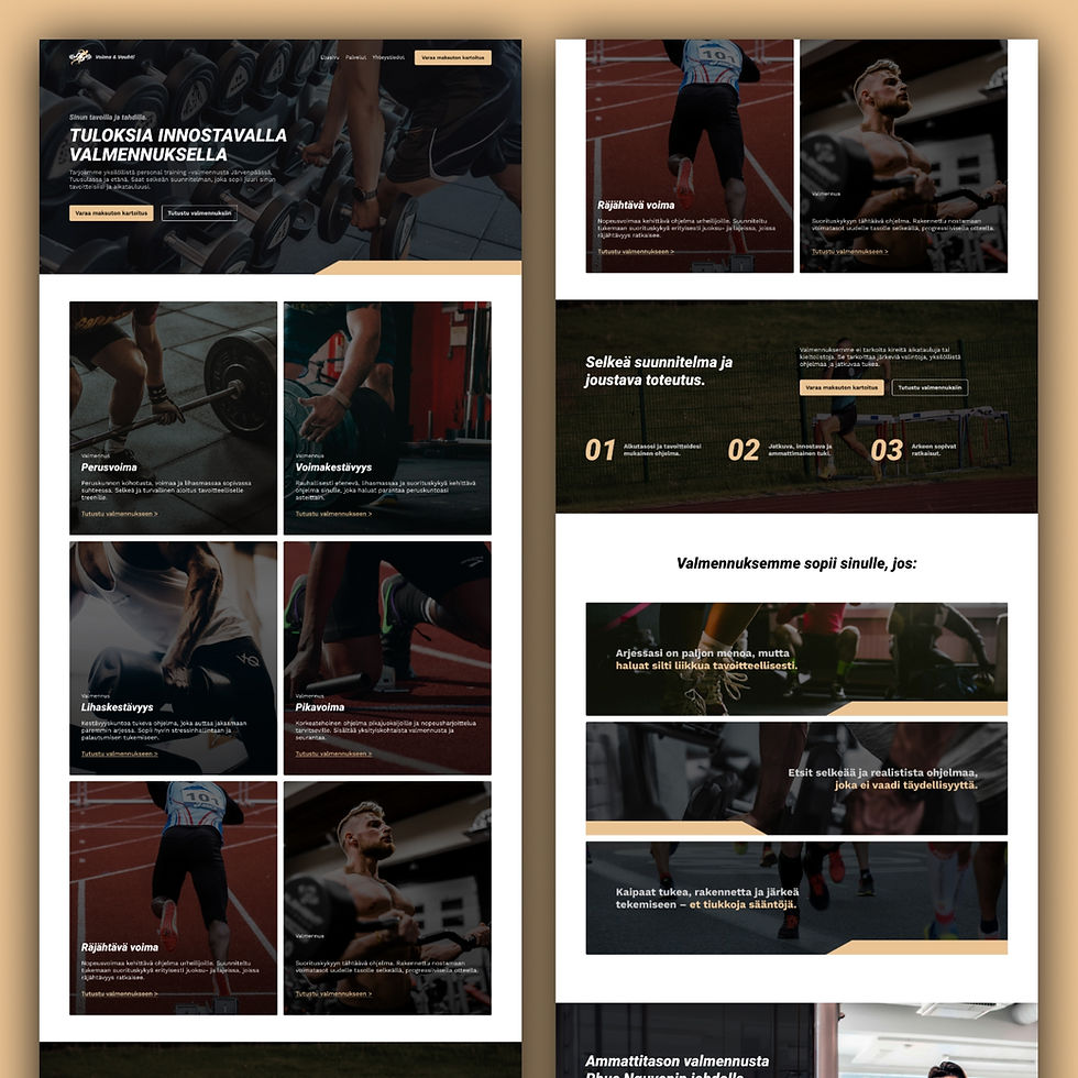 Urheiluvalmentajalle kattava myyntisivusto.