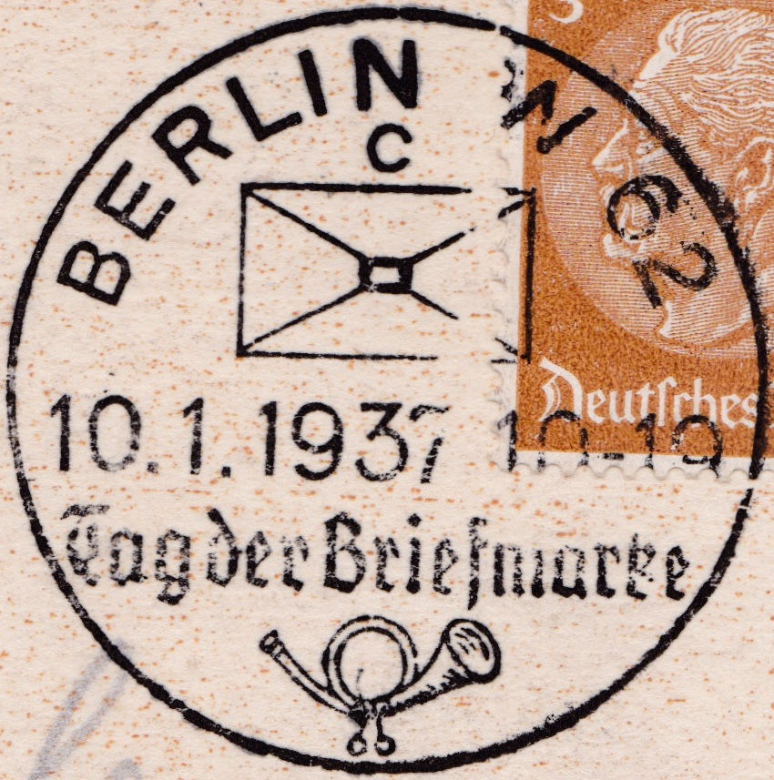 JB:Berlin211/109 - 'Tag der Briefmarke/ 10.01.1937 10-19'. Ref: 10.01.1937 - 26/85