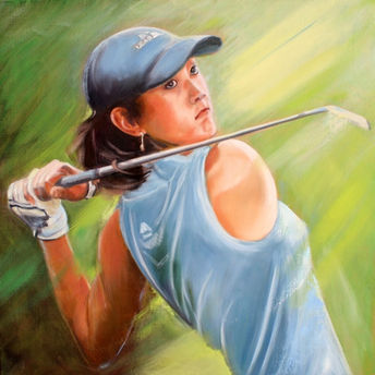 Michelle WIE la golfeuse d'Honolulu - Huile sur toile 80 par 80 cm