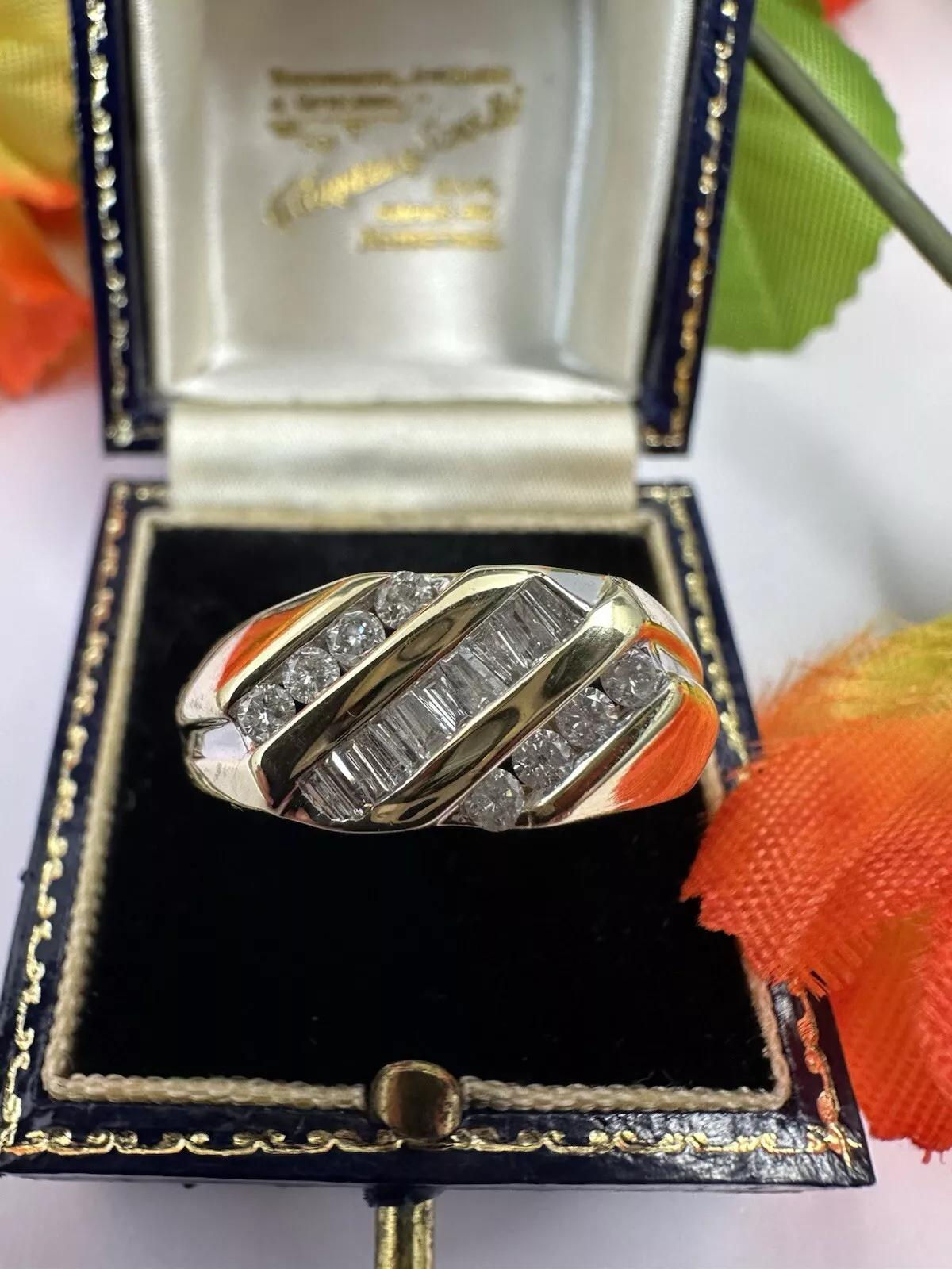 Gorgeous 10k Diamond Yellow Gold Diamond Cluster Ring Baguettes And Brilliants