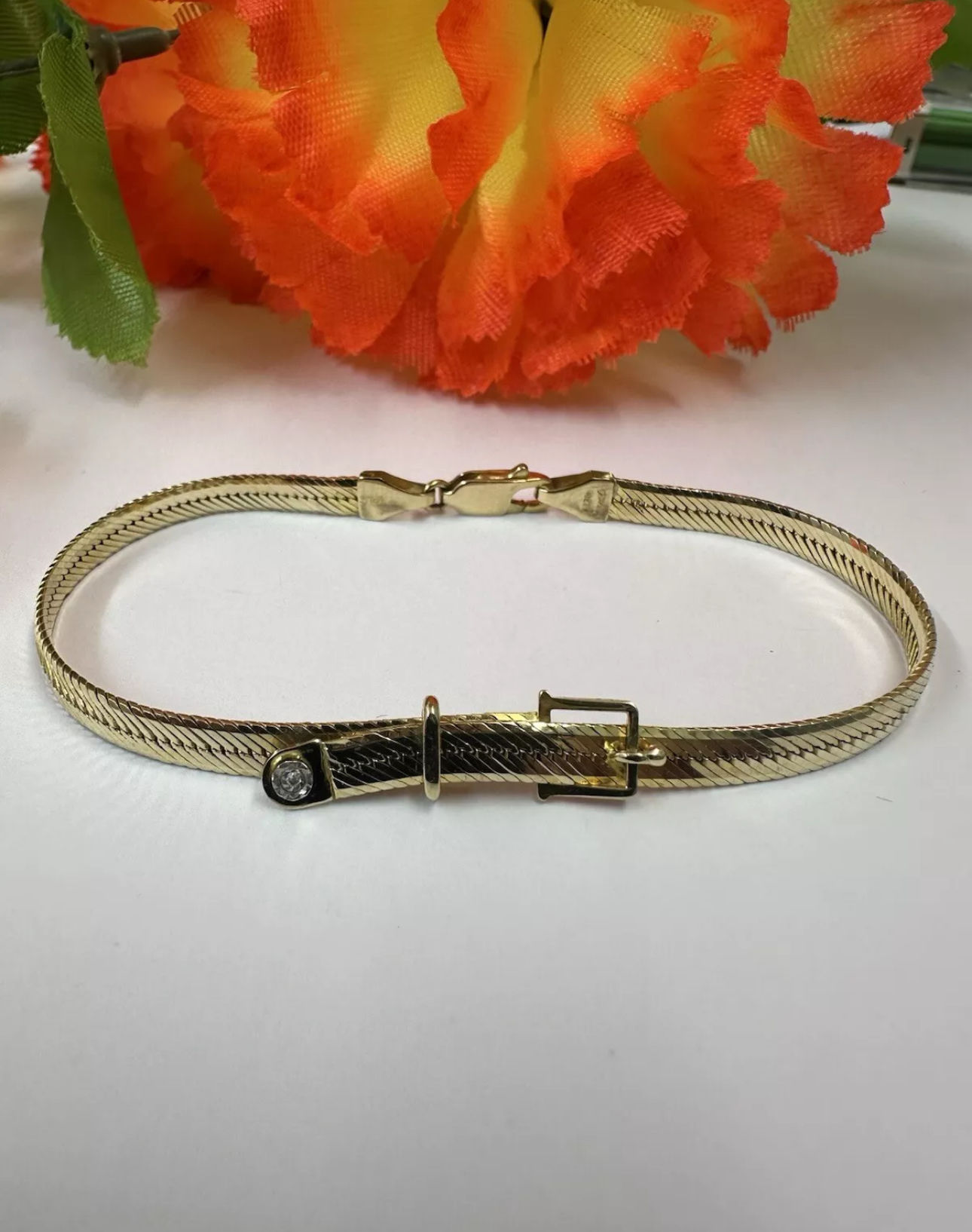 Unusual 9ct & Diamond Buckle Bracelet Vintage Hallmarked