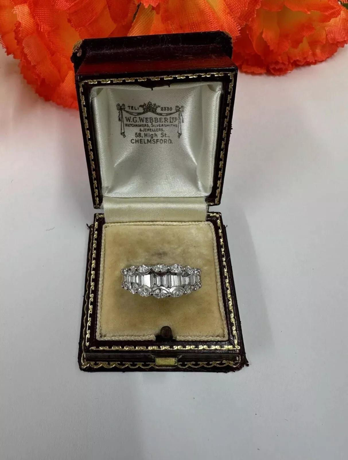 2.20ct Marquise & Baguette Cut 18k White Gold Ring