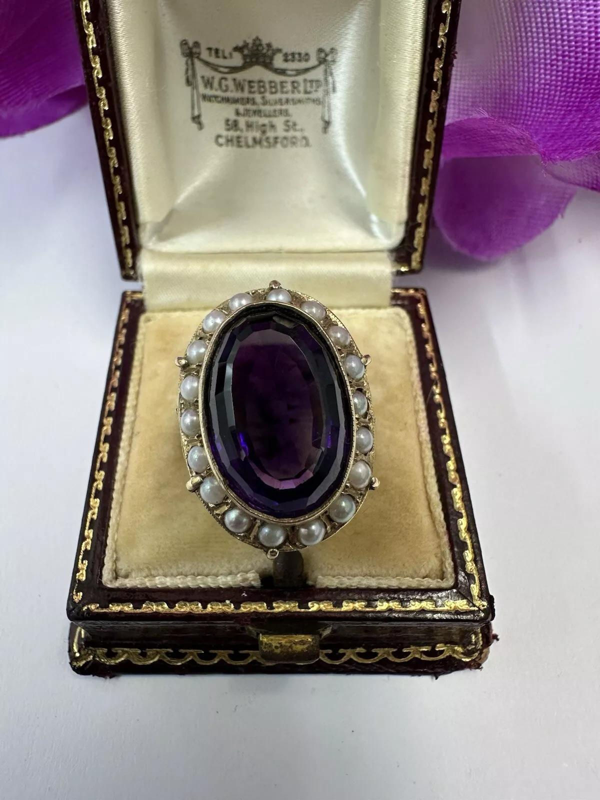 Victorian Amethyst & Pearl 9ct Ring