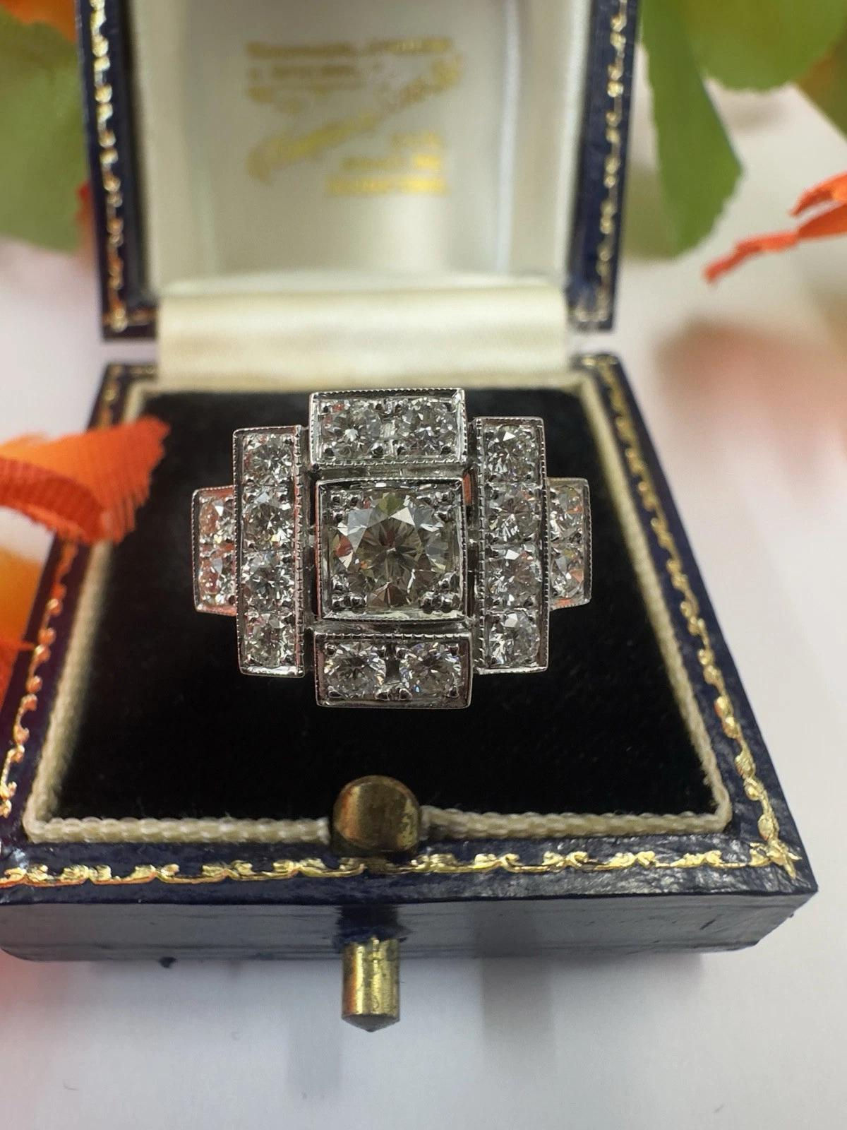 Art Deco 1.20ct Diamond Platinum Cluster Ring