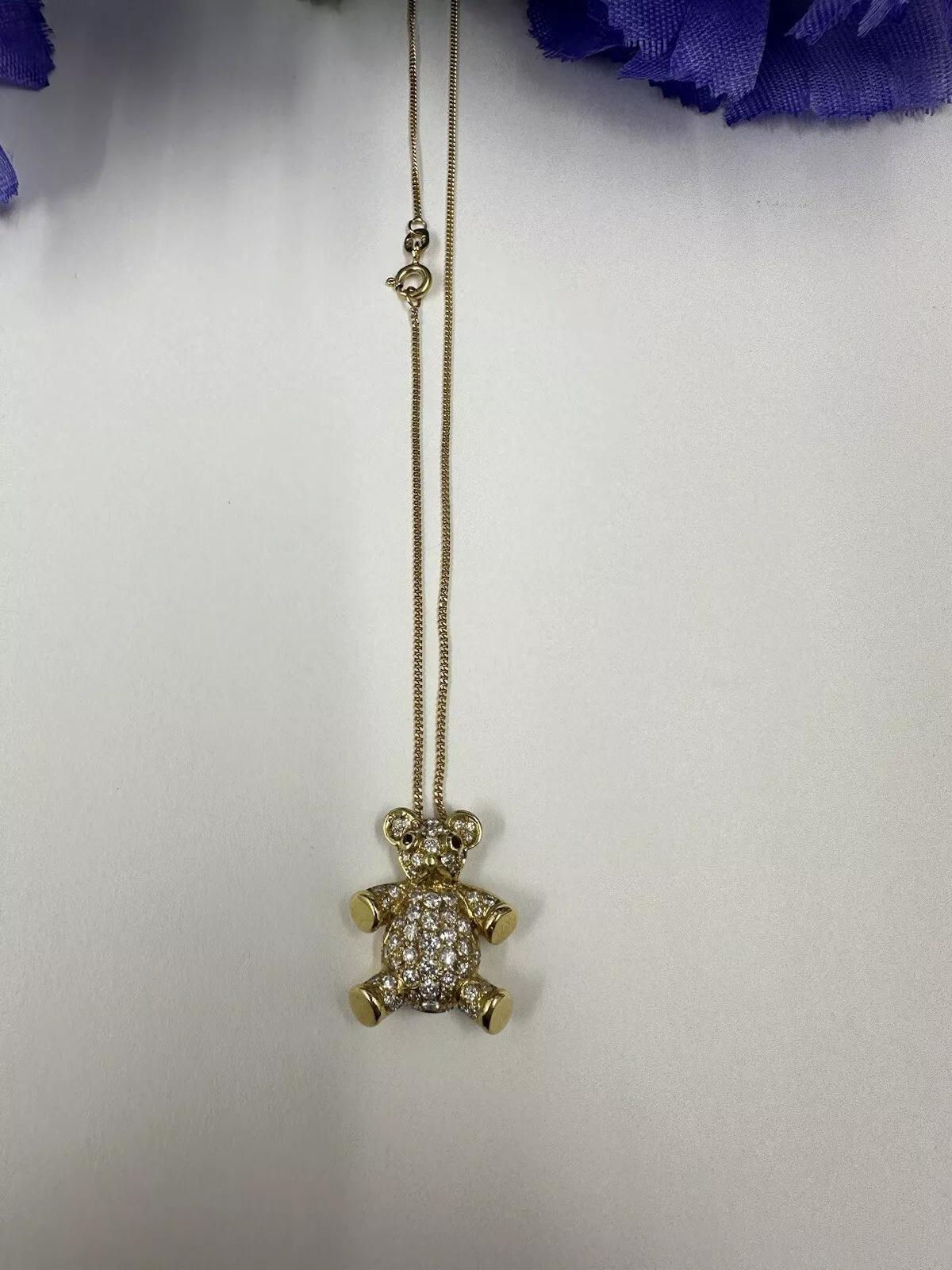 Sweet Diamond 18k Teddy Bear Pendant & Chain