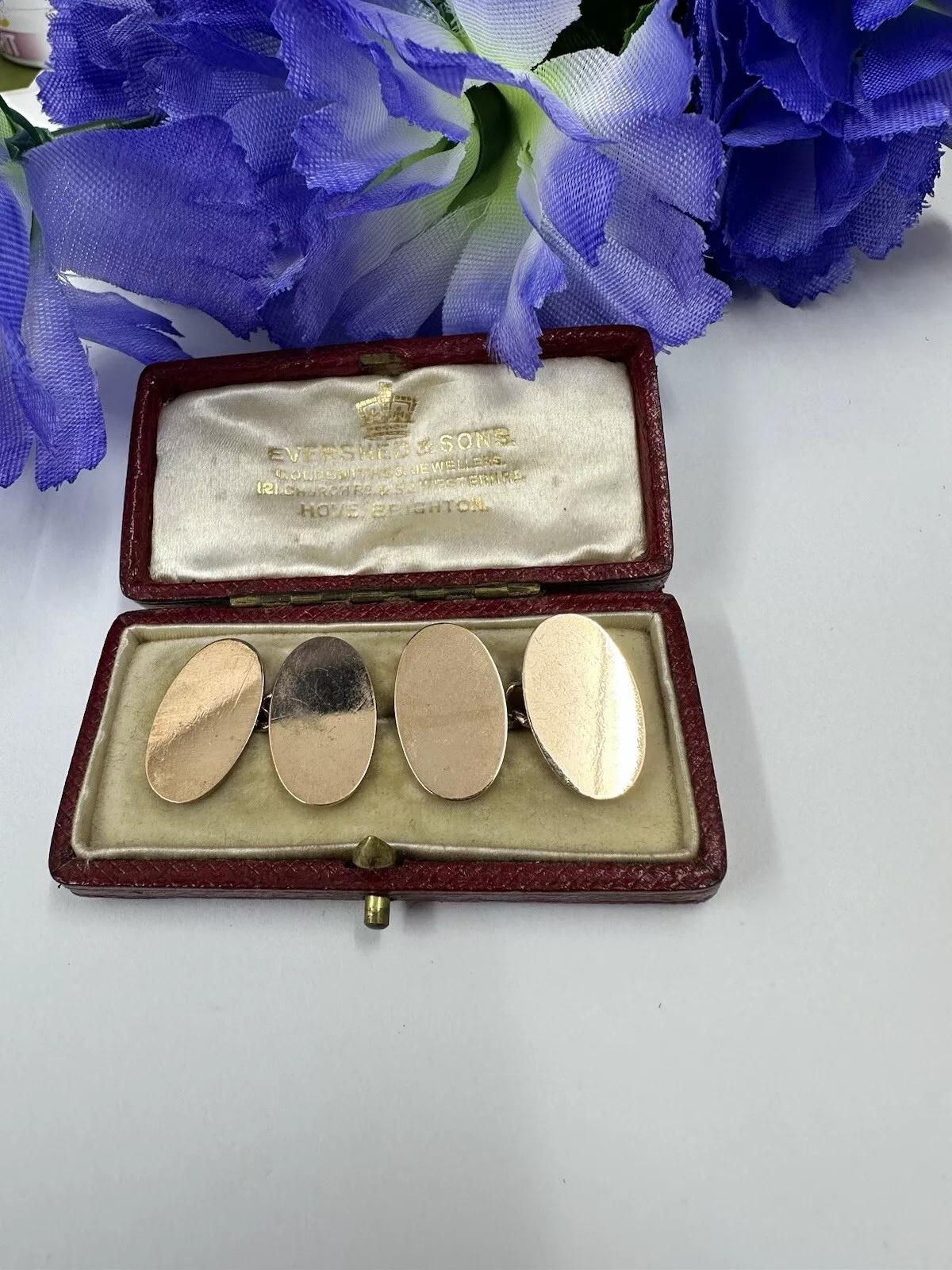 Lovely Plain Rose Gold Oval 1922 Cufflinks