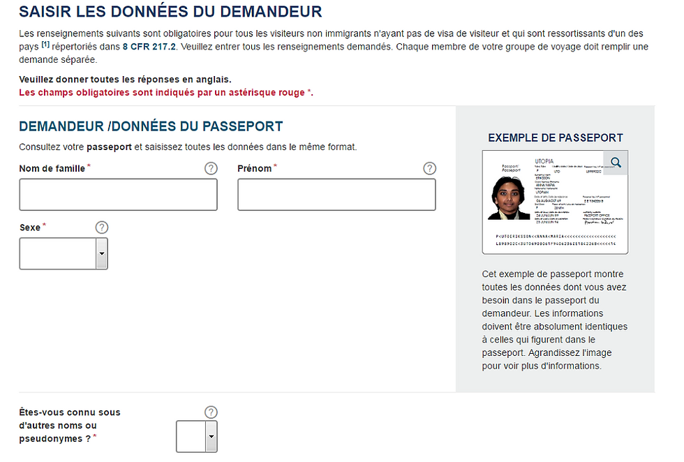 Esta données du demandeur