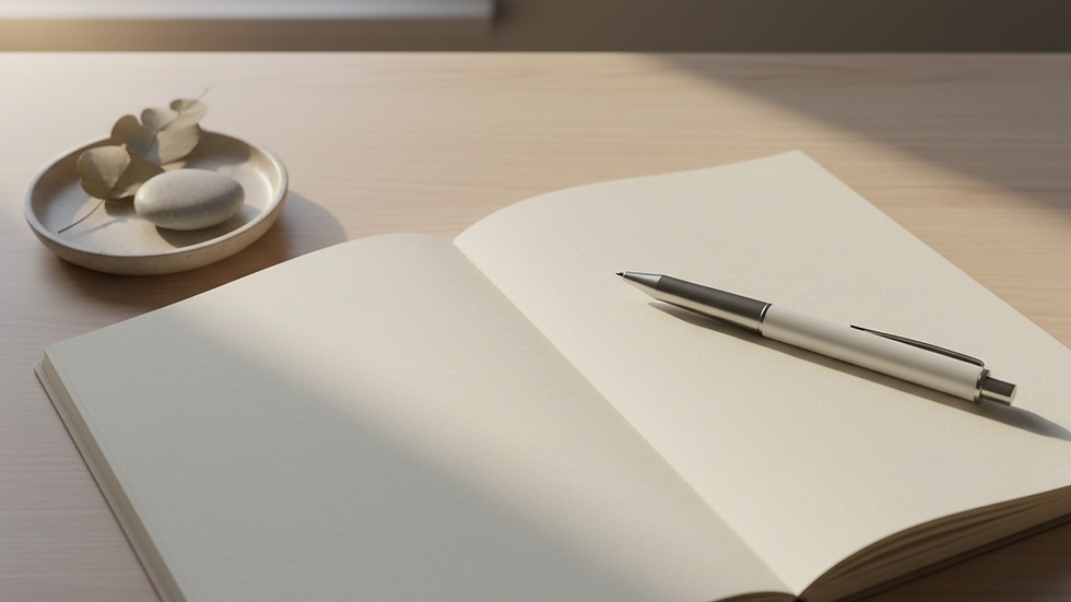 Close-up view of a notebook and pen ready for notes