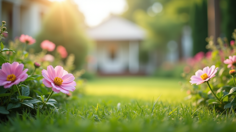 Eye-level view of a serene garden with blooming flowers
