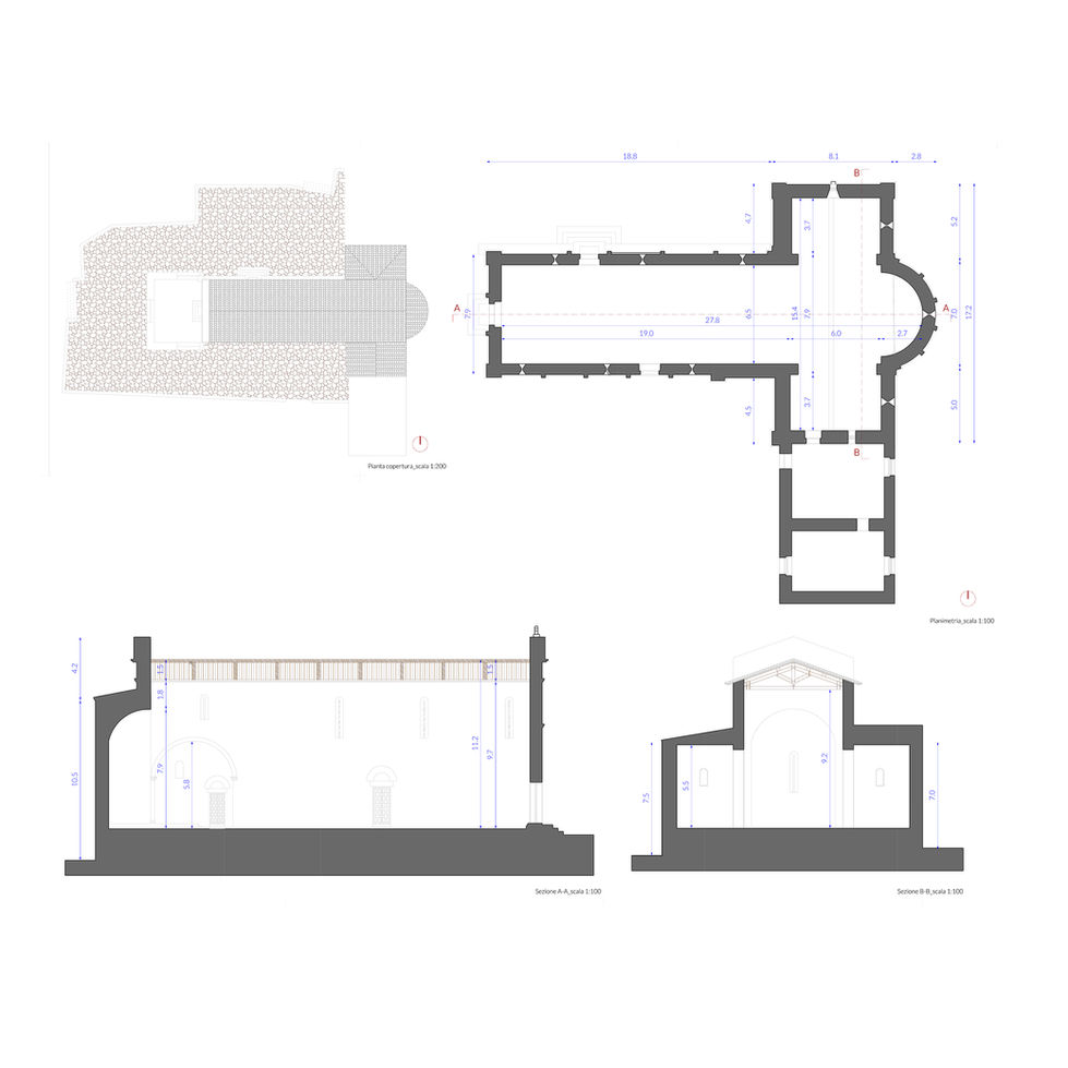 Ottana Chiesa San Nicola Tav.02_Stato attuale - Pianta e sezioni Arch. Angelo Ziranu