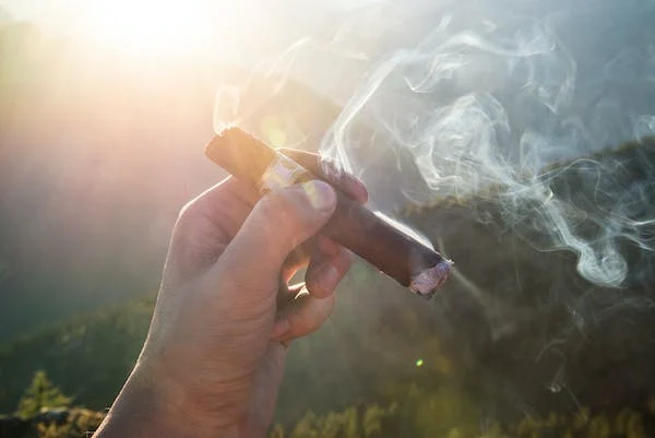 Man holding a lit cigar